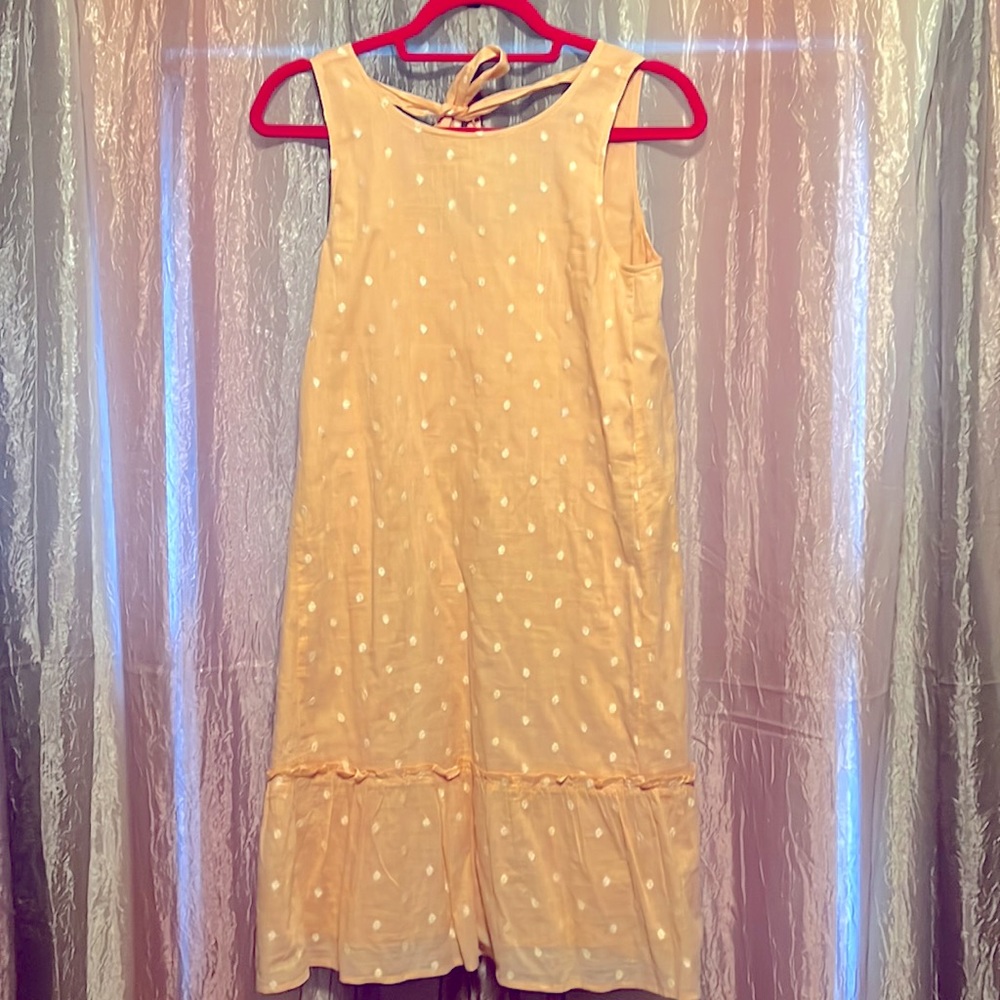 Loft Summer swing dress in peach with white polka dots